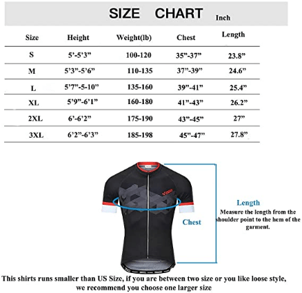 VEBE Cycling Clothing Size Chart