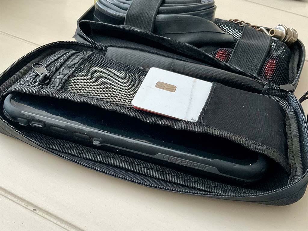 side view of interior looking at cell phone pouch