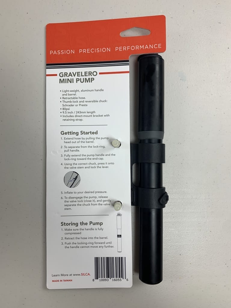 Back side of groveler mini pump packaging