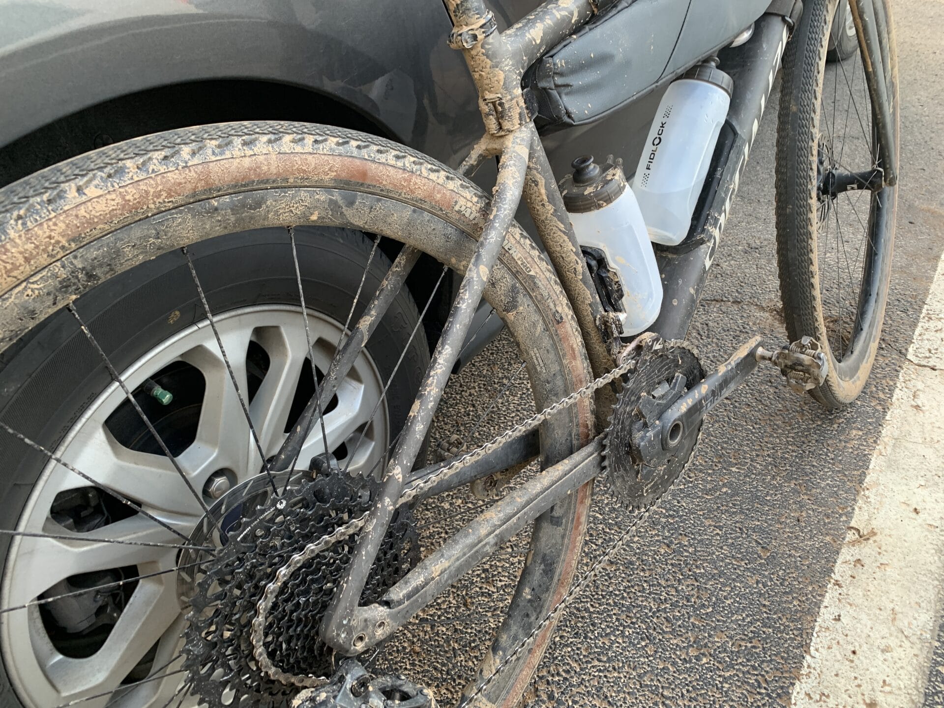 mud on rear of bike after race