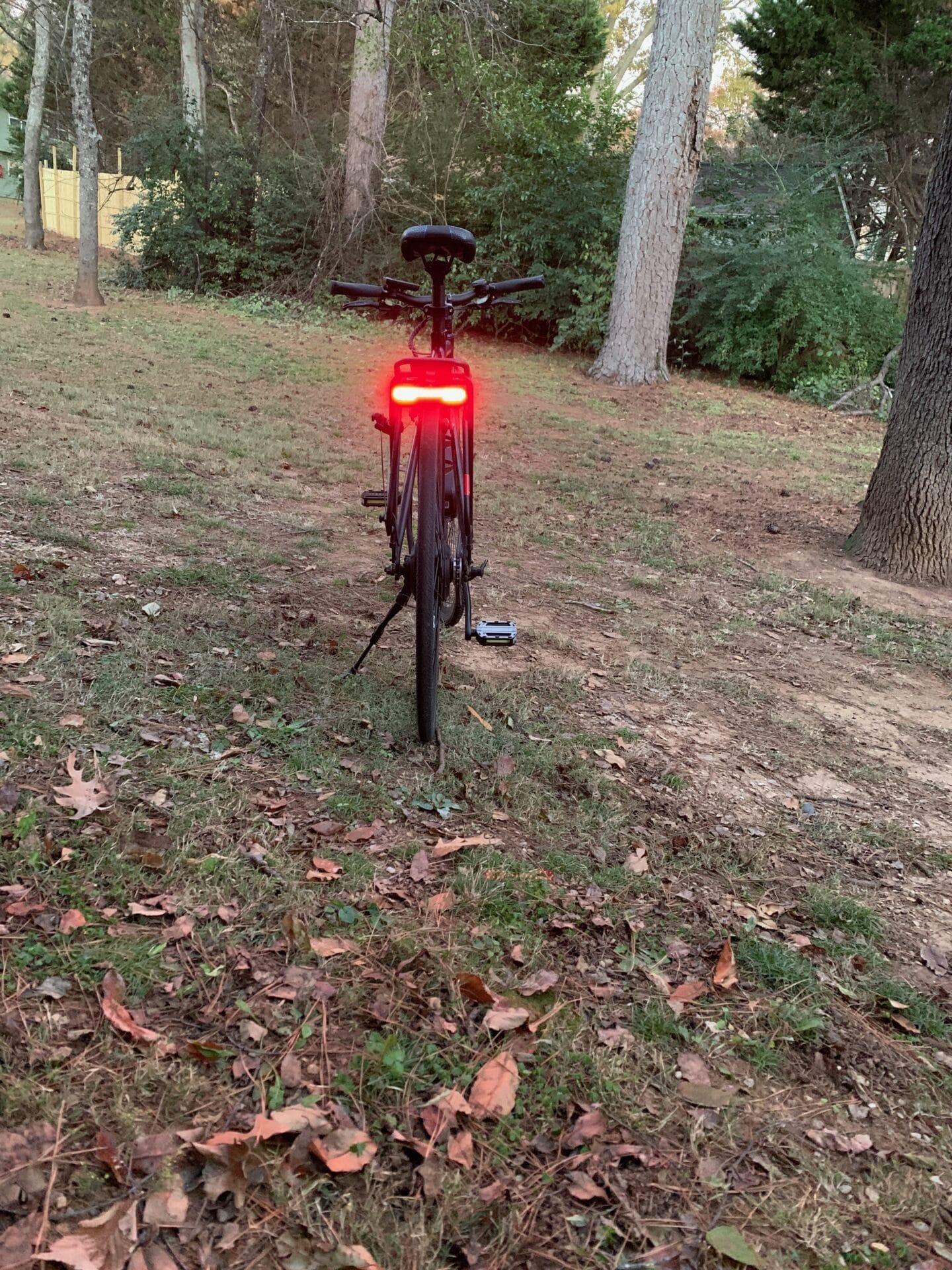 looking at the rear of the bike with the light on