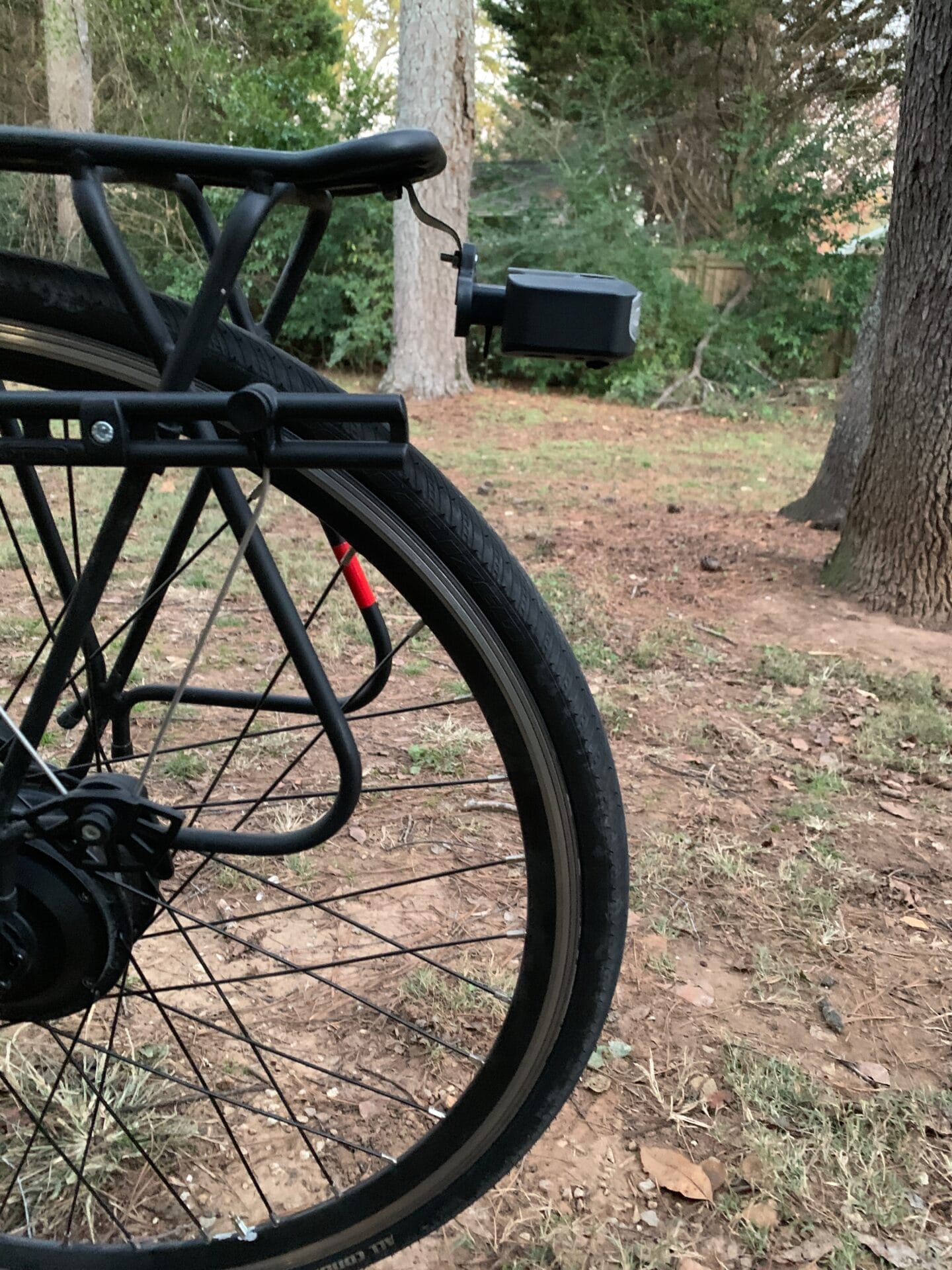 side of the light mounted to the rack close up