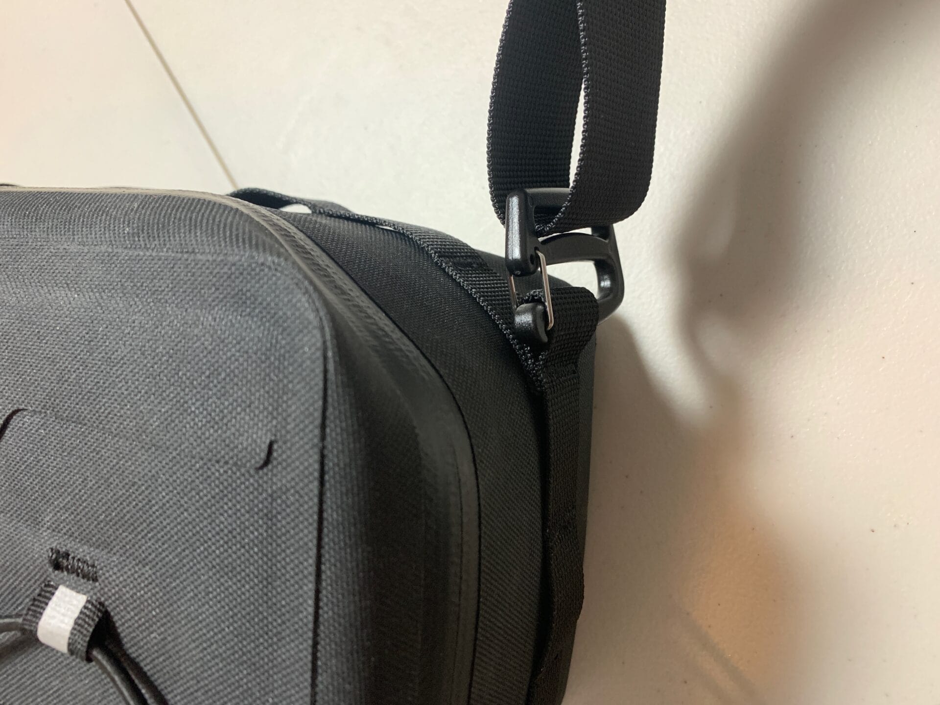 close up of the connecting webbing loop on the bag