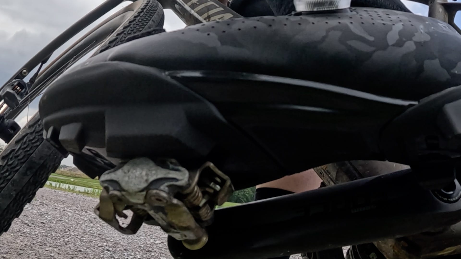 Shoe clipped onto pedal