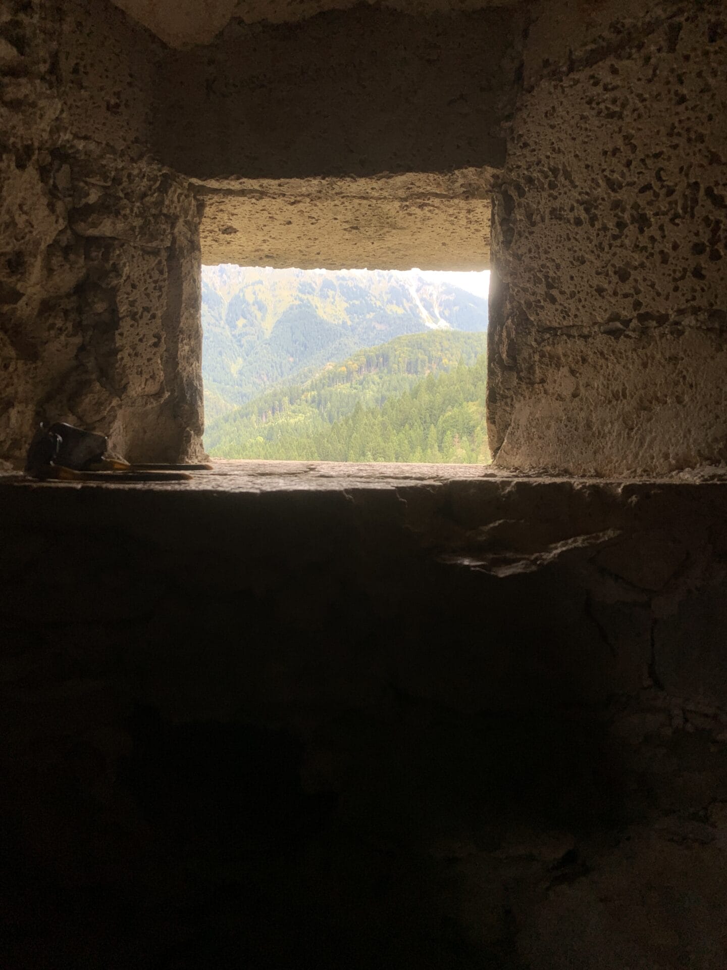 Looking out of window from tower of castle ruins
