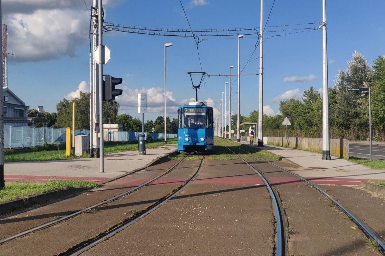Downtown Zagreb with train in background on our travel day.