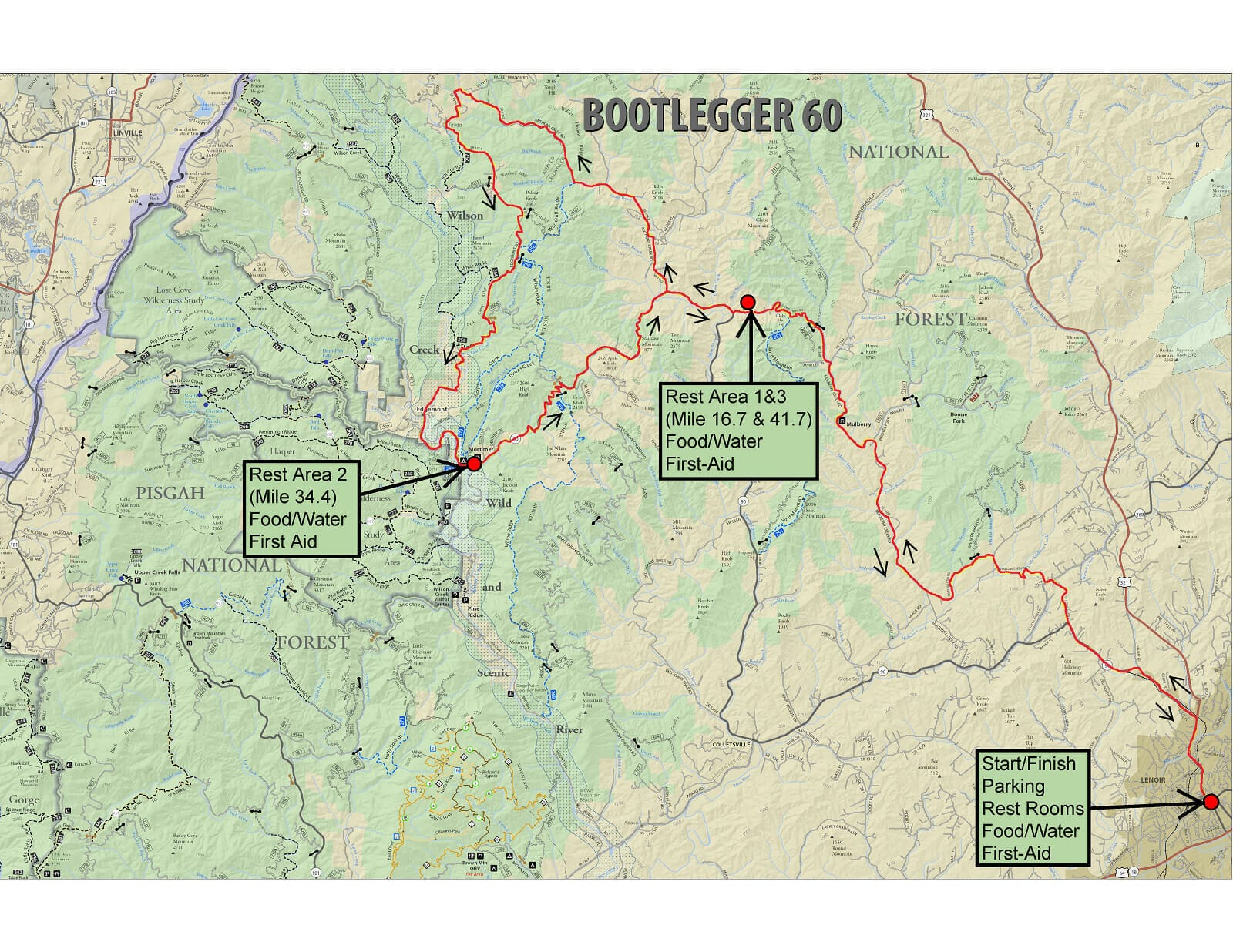 Bootlegger 60 mile course map