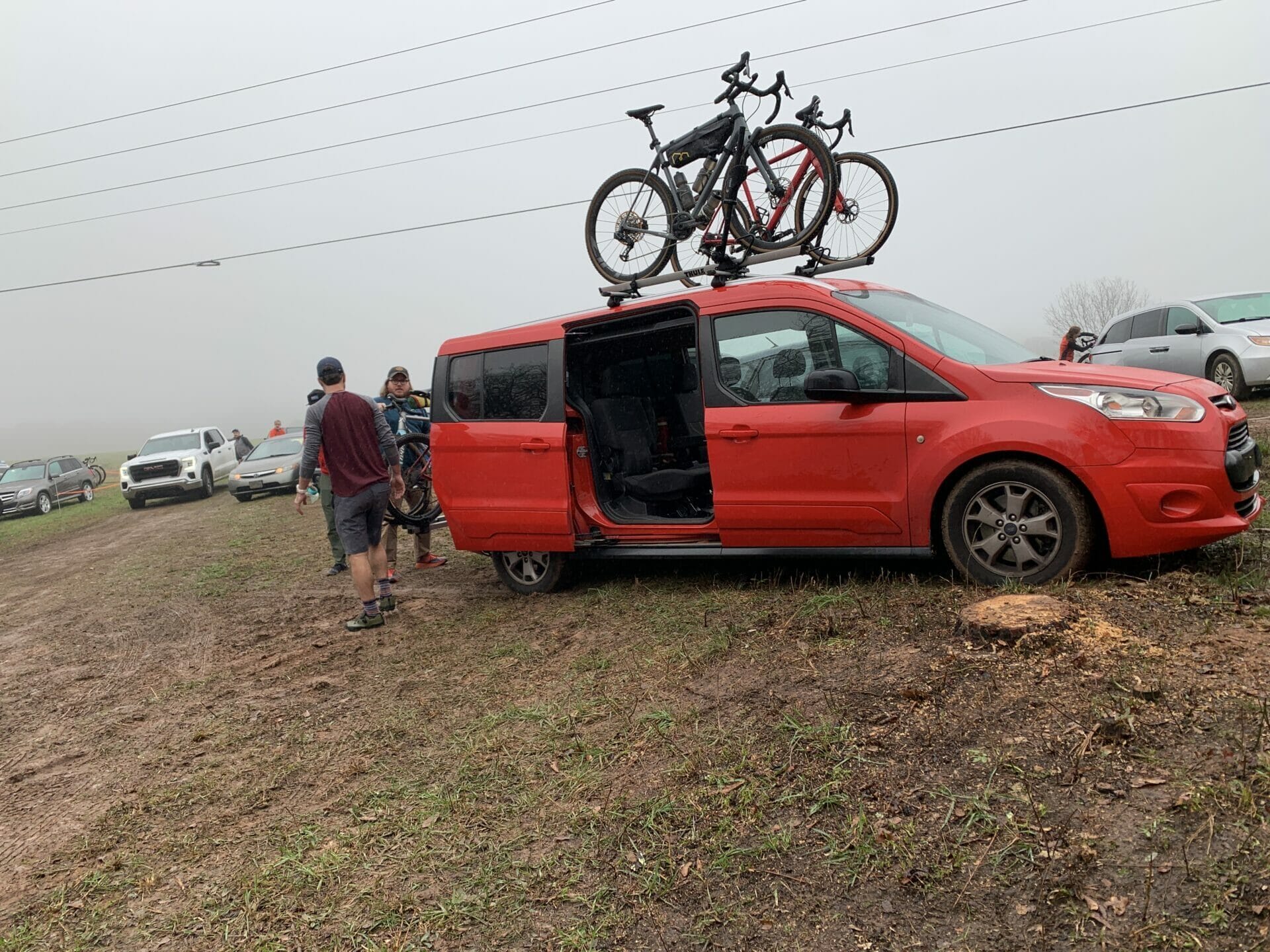 Ultimate bike hauler, Ford transit connect with bikes on back of vehicle and roof