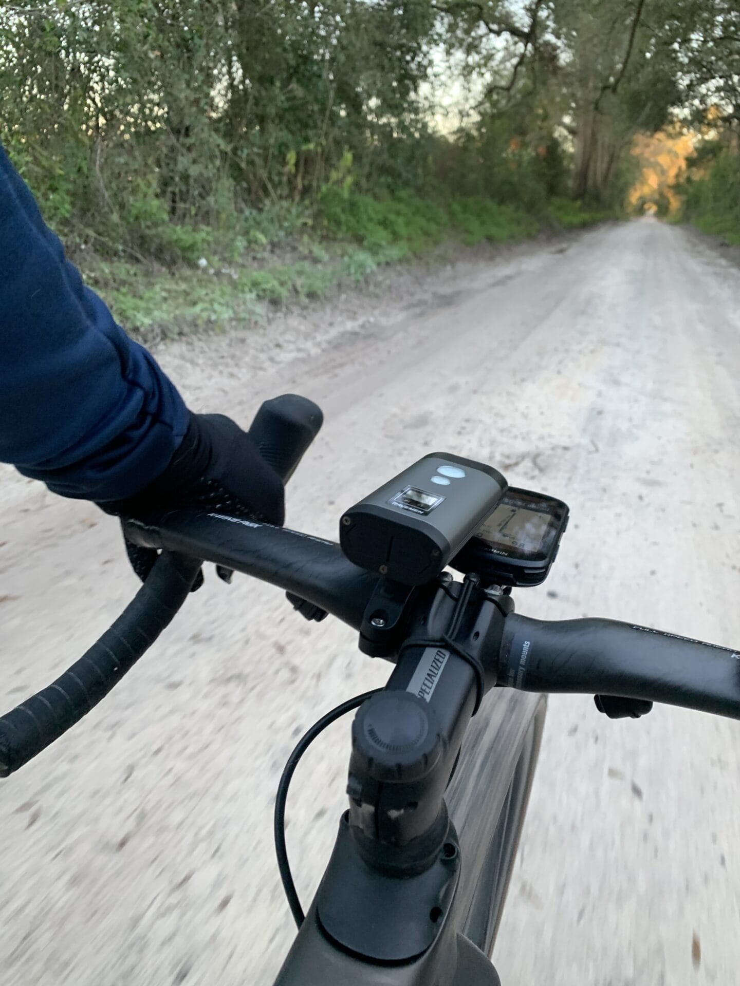 POV of Ravement PR2000 with the Garmin computer installed on an out front mount