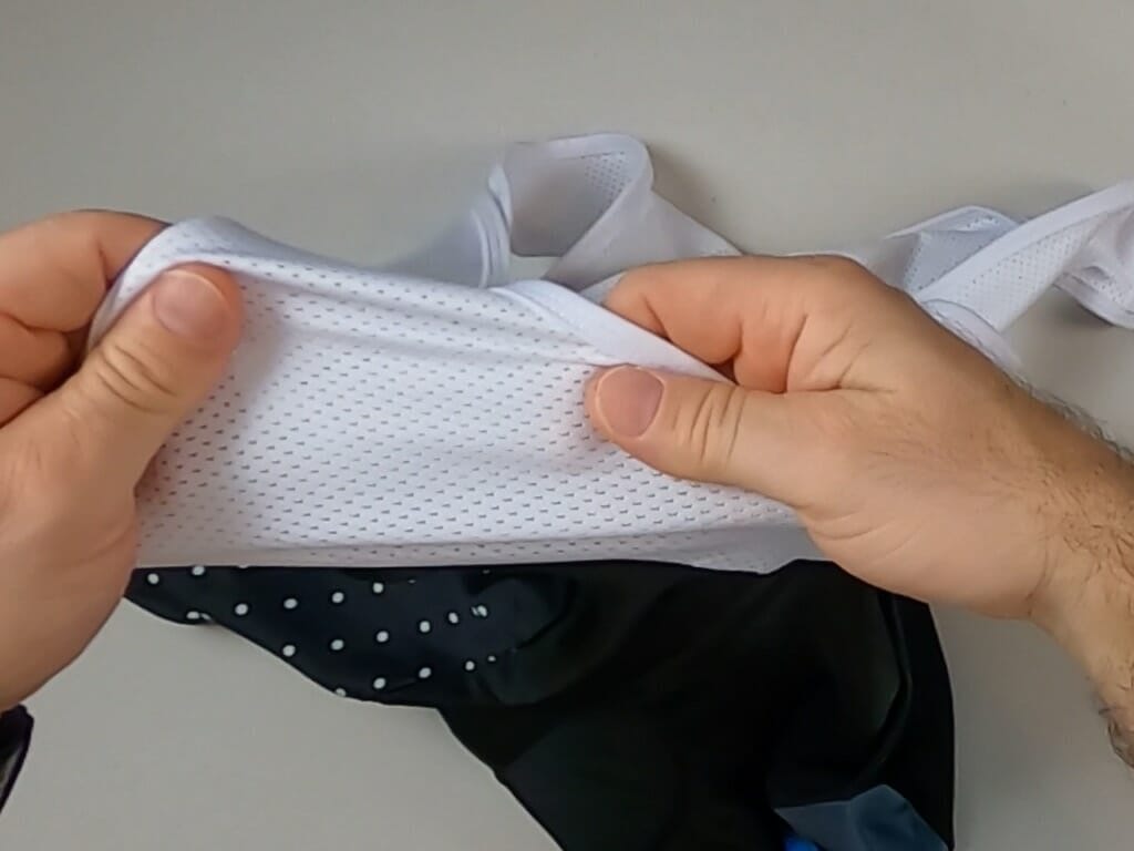 Bib straps showing the mesh material