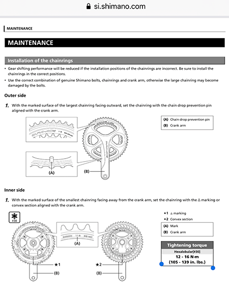 Shimano manual on how to intall chainrings